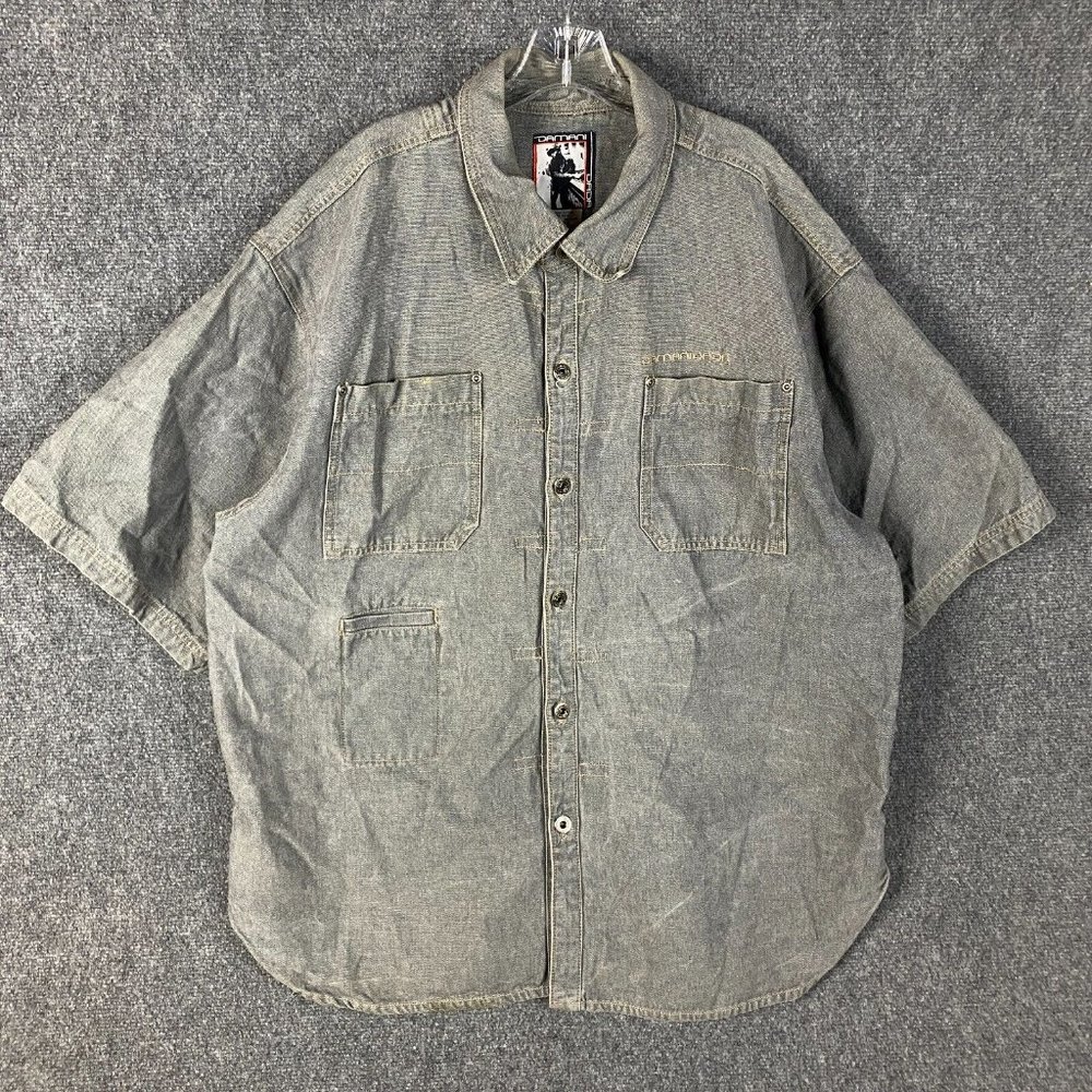 Damani Dada Denim Shirt Men's 3XL Short Sleeve Button Up 100% Cotton Gray